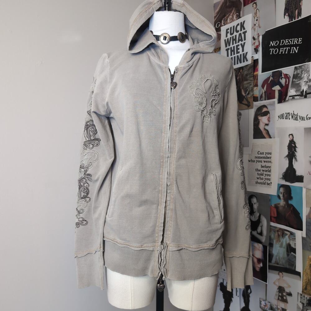 Embroidered Zip Up Y2k Grunge Hoodie